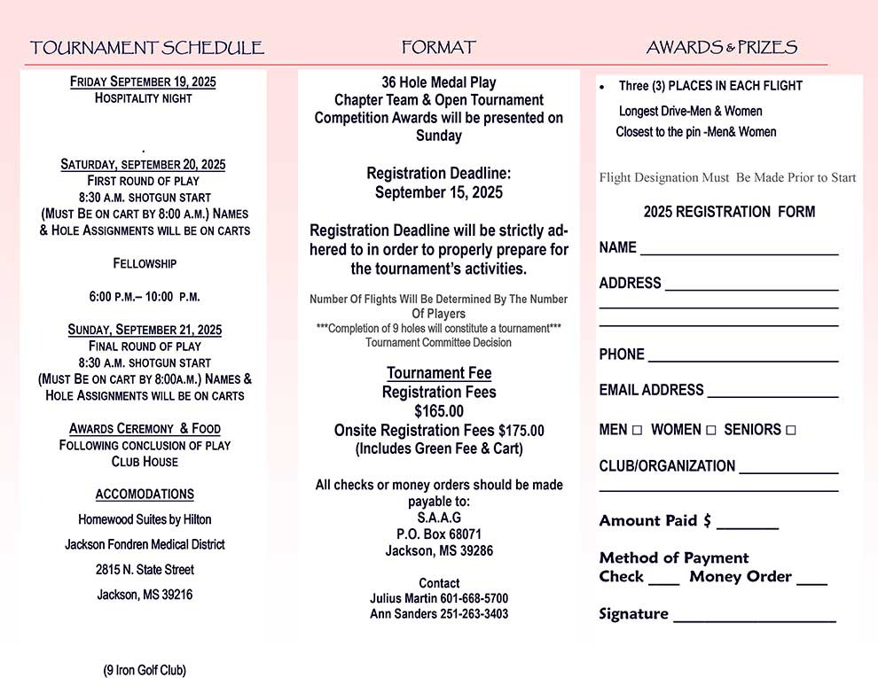 SAAG image of Season ending tournament dates Sept 19 - 21, 2025
