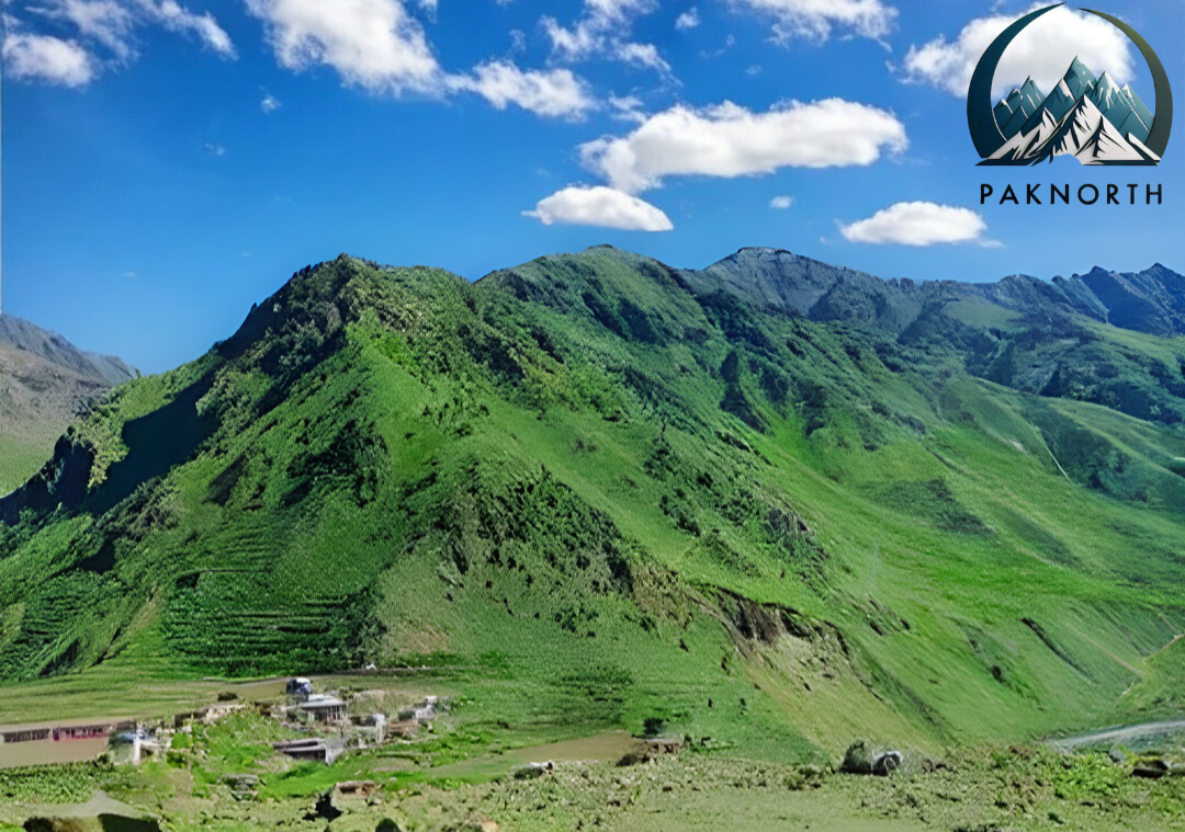 a mountain scenin kaghan valley with Himalayan mountain range in the background