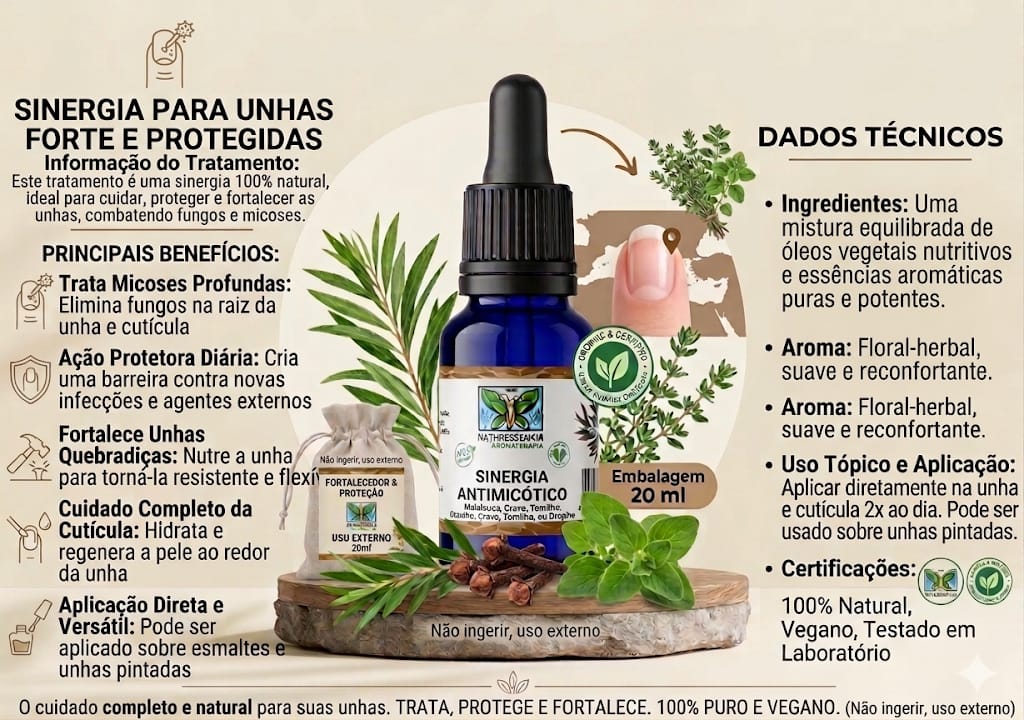 Natural antifungal nail treatment synergy with essential oils and herbs for healthy cuticles and strong nails.