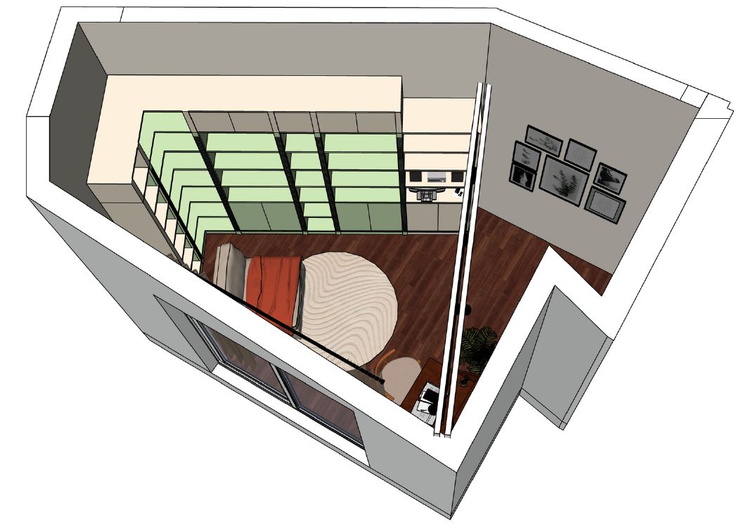 modélisation 3D du bureau vu de dessus