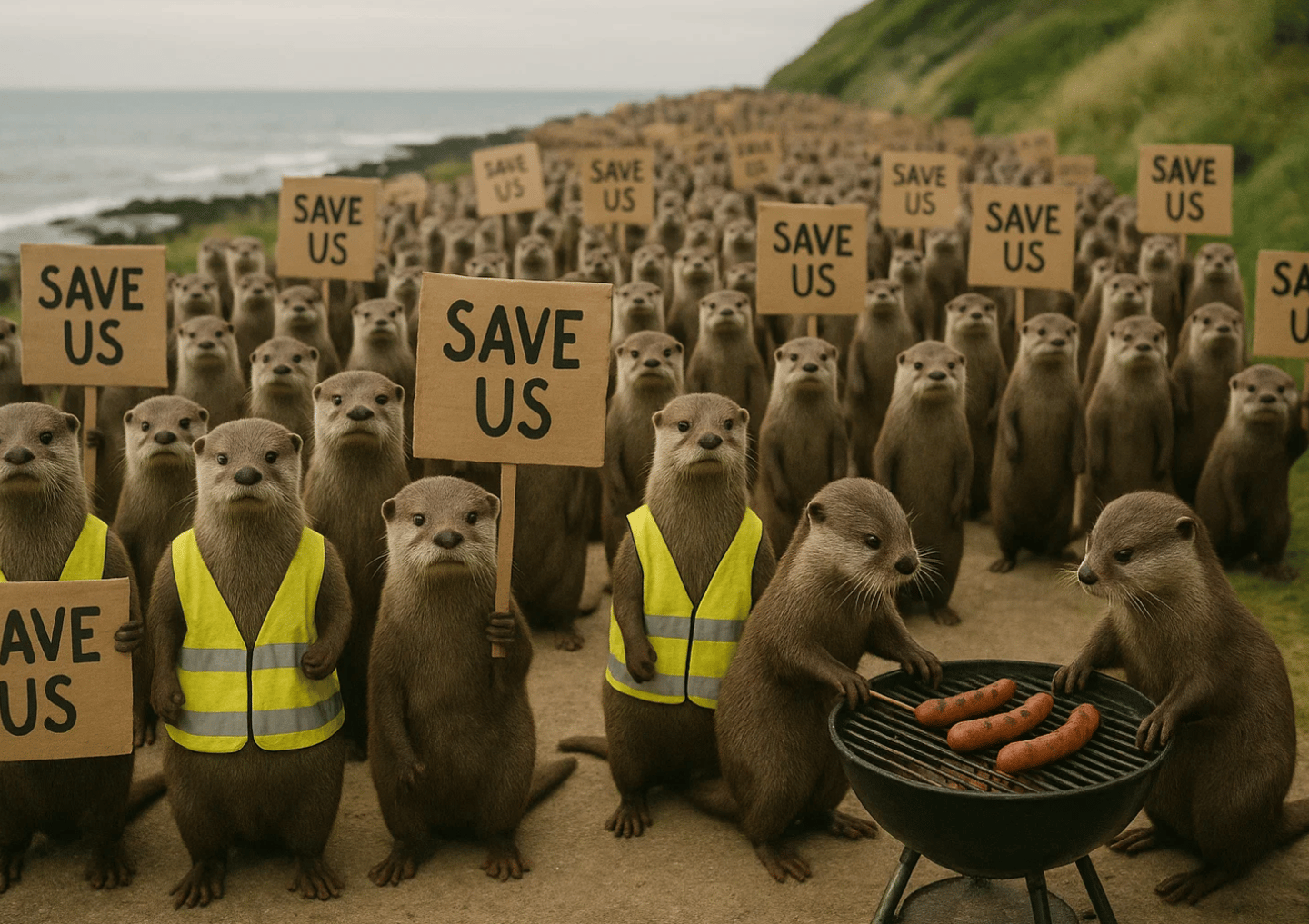 Des loutres manifestent pour défendre leur environnement lors de la journée mondiale de la loutre.