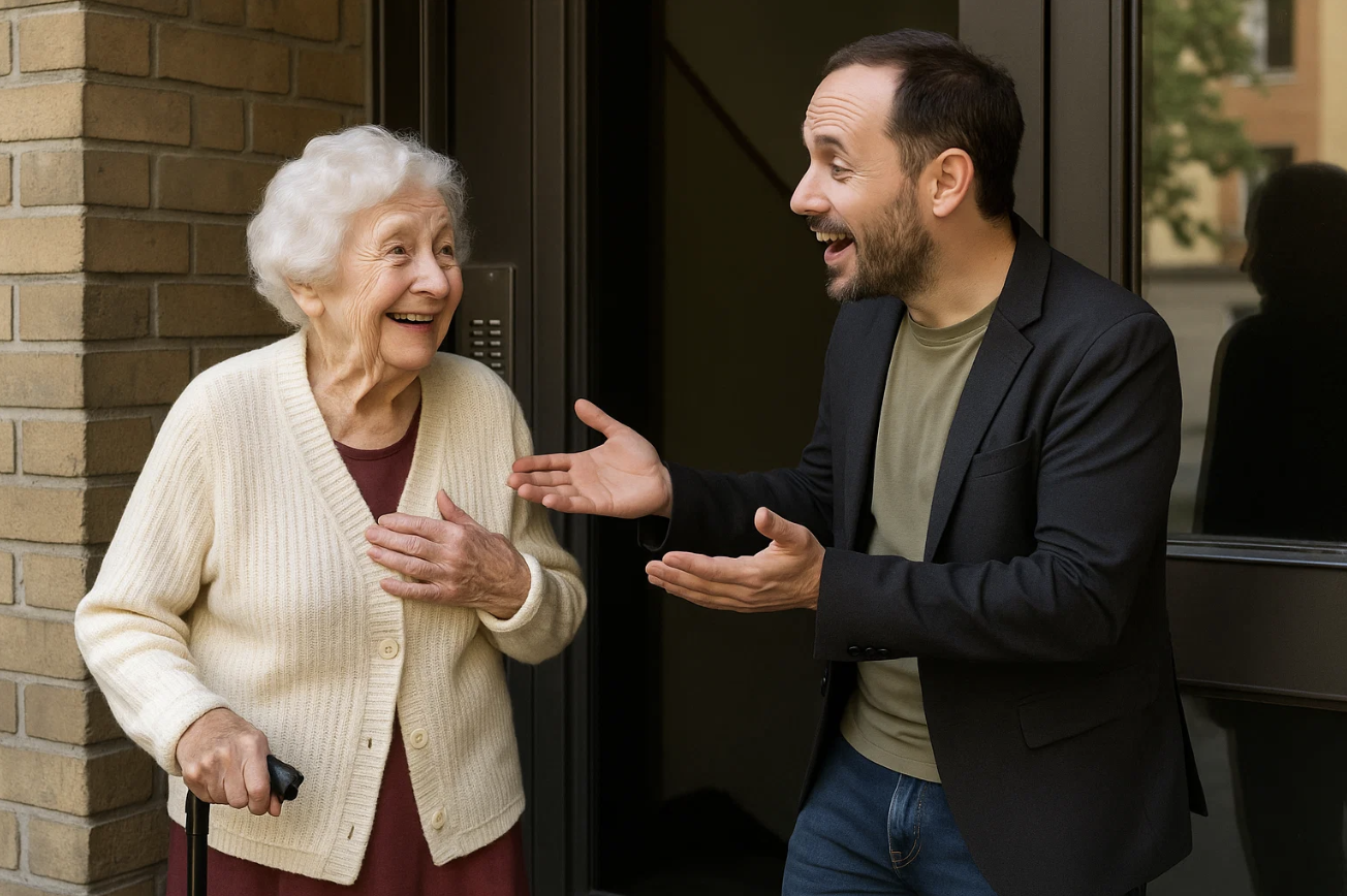 un homme complimente une femme pour la journée mondiale du compliment