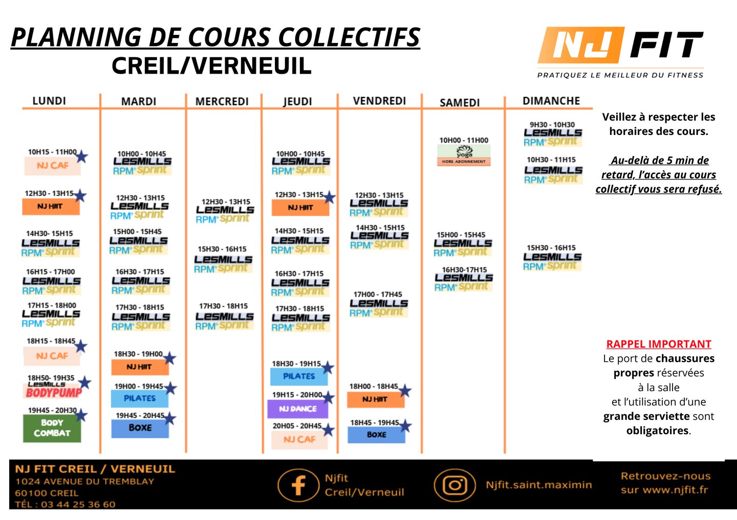 planning Cours Collectifs NJFit Creil-Verneuil