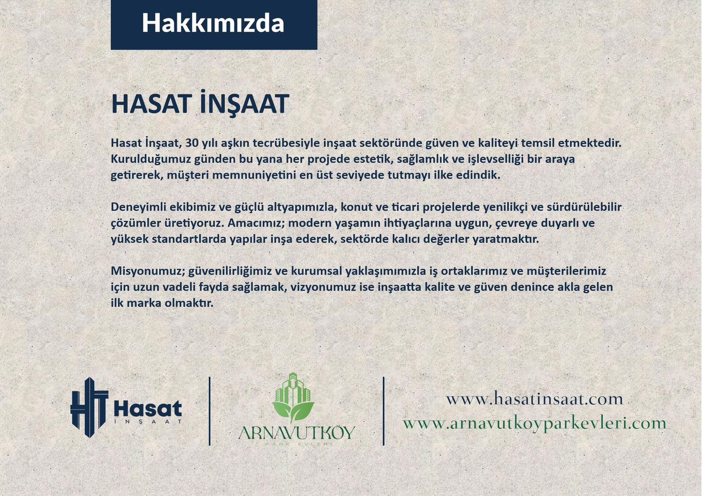 Hasat İnşaat kurumsal - Arnavutköy Park Evleri konut projesi
