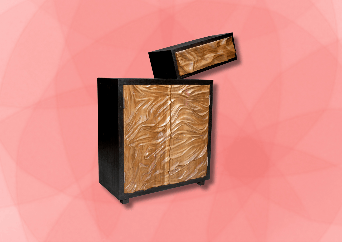 a brown wooden cabinet with wavy texture