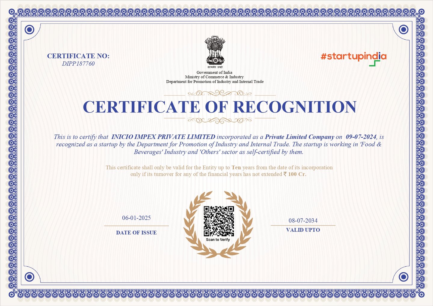 DPIIT STARTUP certificate Mumbai India Export ready