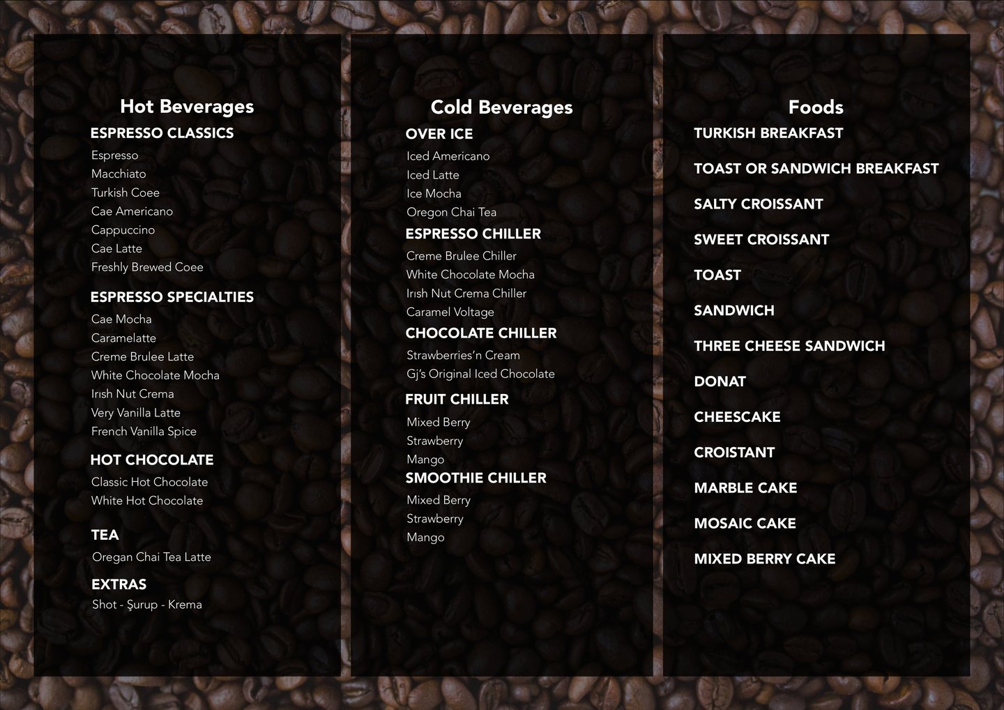 menü tasarım ısparta, menü baskı ısparta, menü ısparta brompton coffee