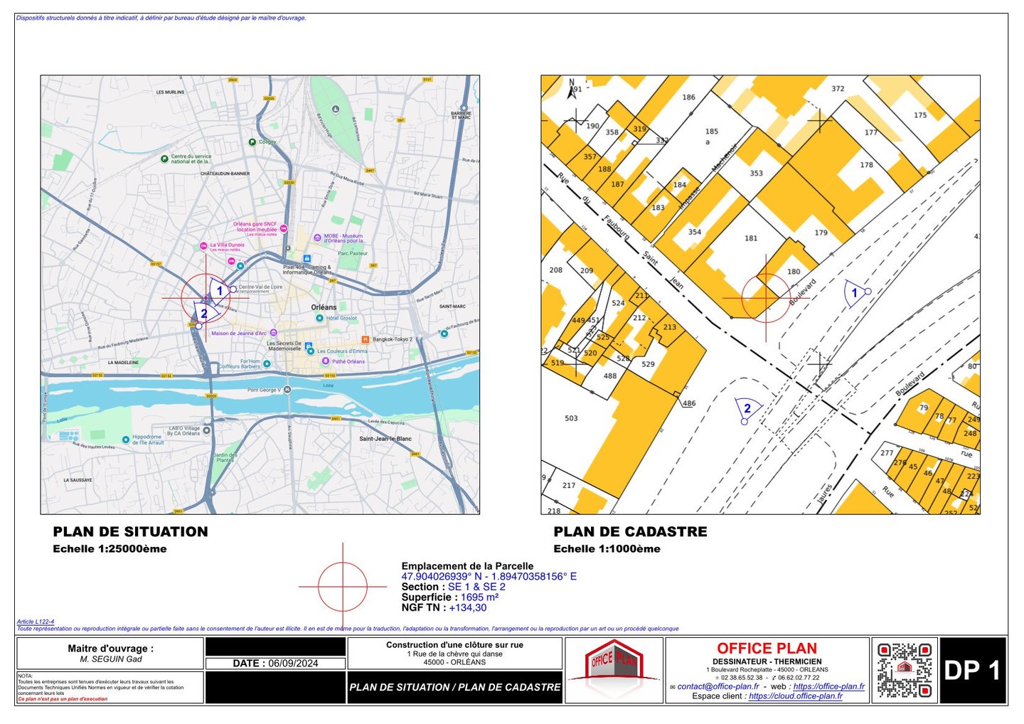 DP1 - plan de situation - clôture - déclaration prealable - office-plan orléans