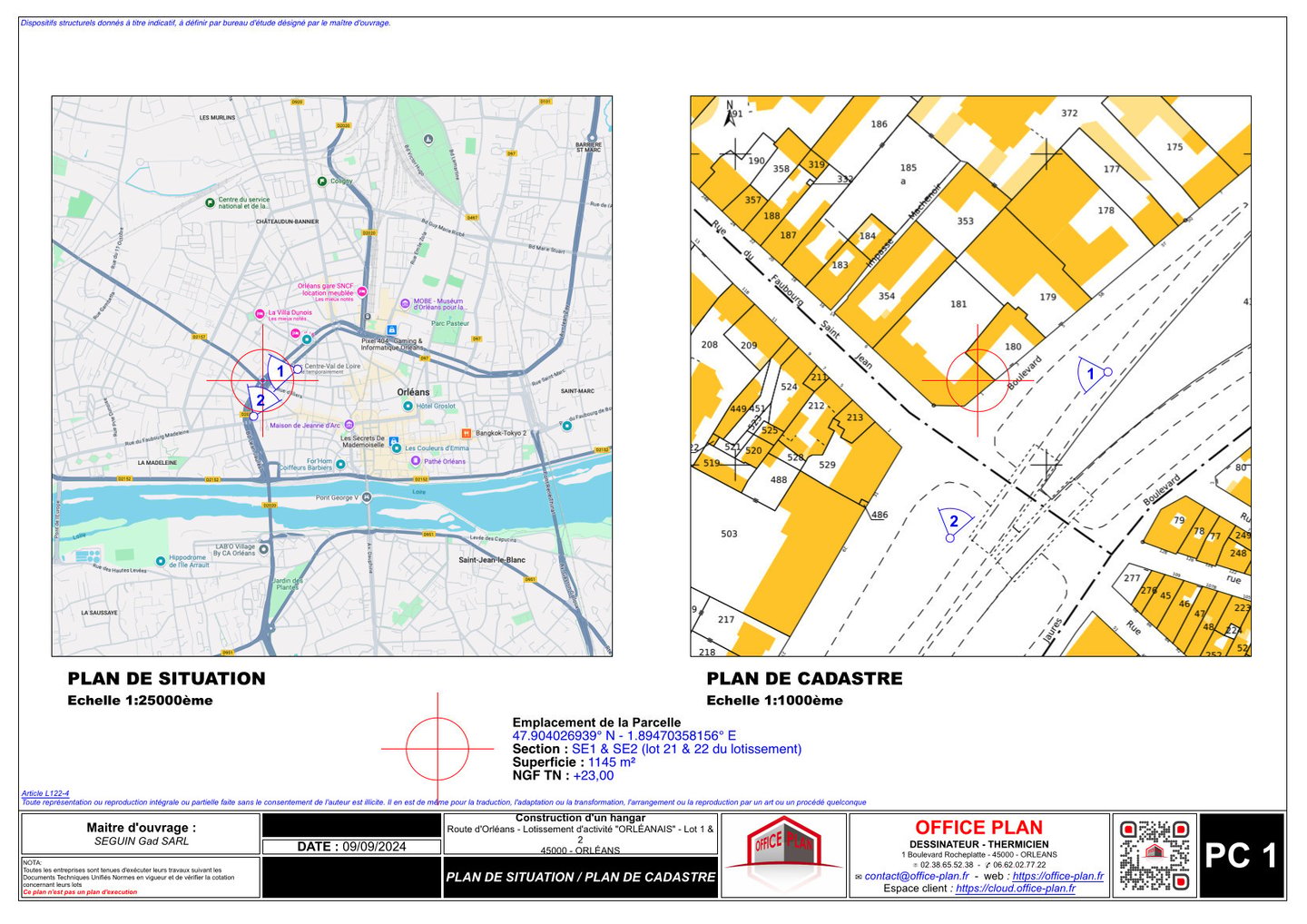 PC1 - plan de situation - batiment professionnel - permis de construire - office-plan orléans