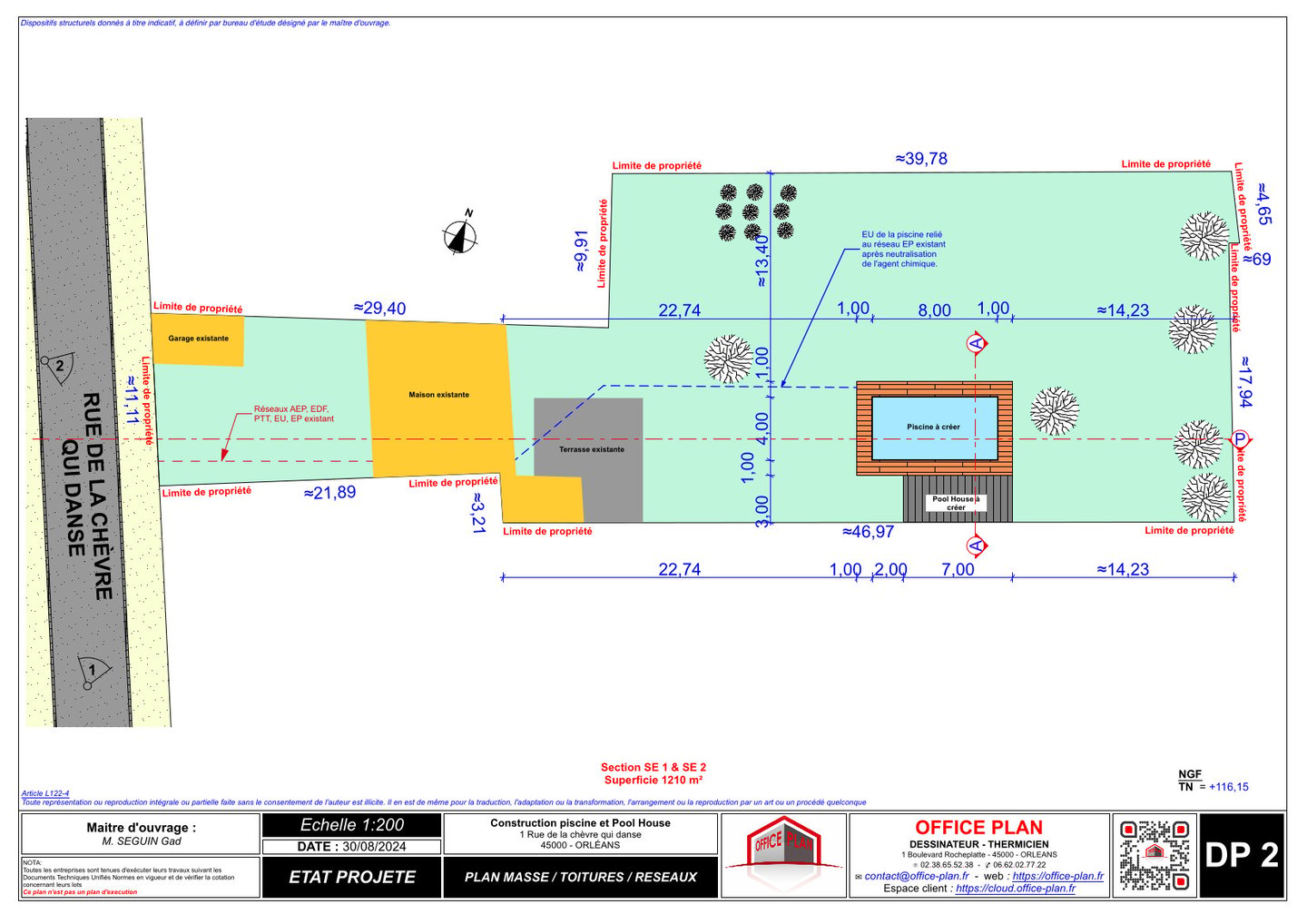 DP2 - plan masse - piscine - déclaration prealable - office-plan orléans