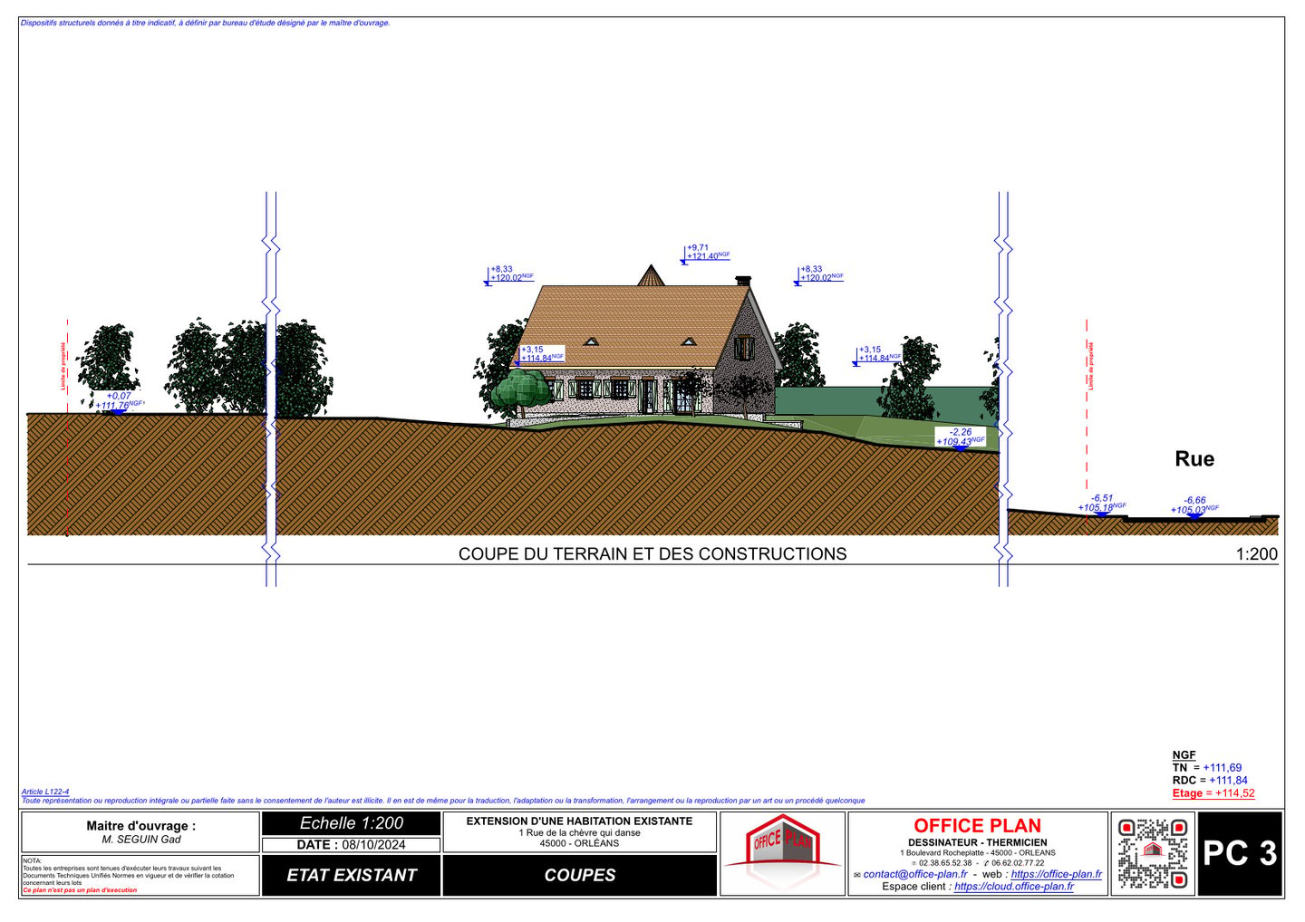 PC3 - plan de coupe - extension - permis de construire - office-plan orléans
