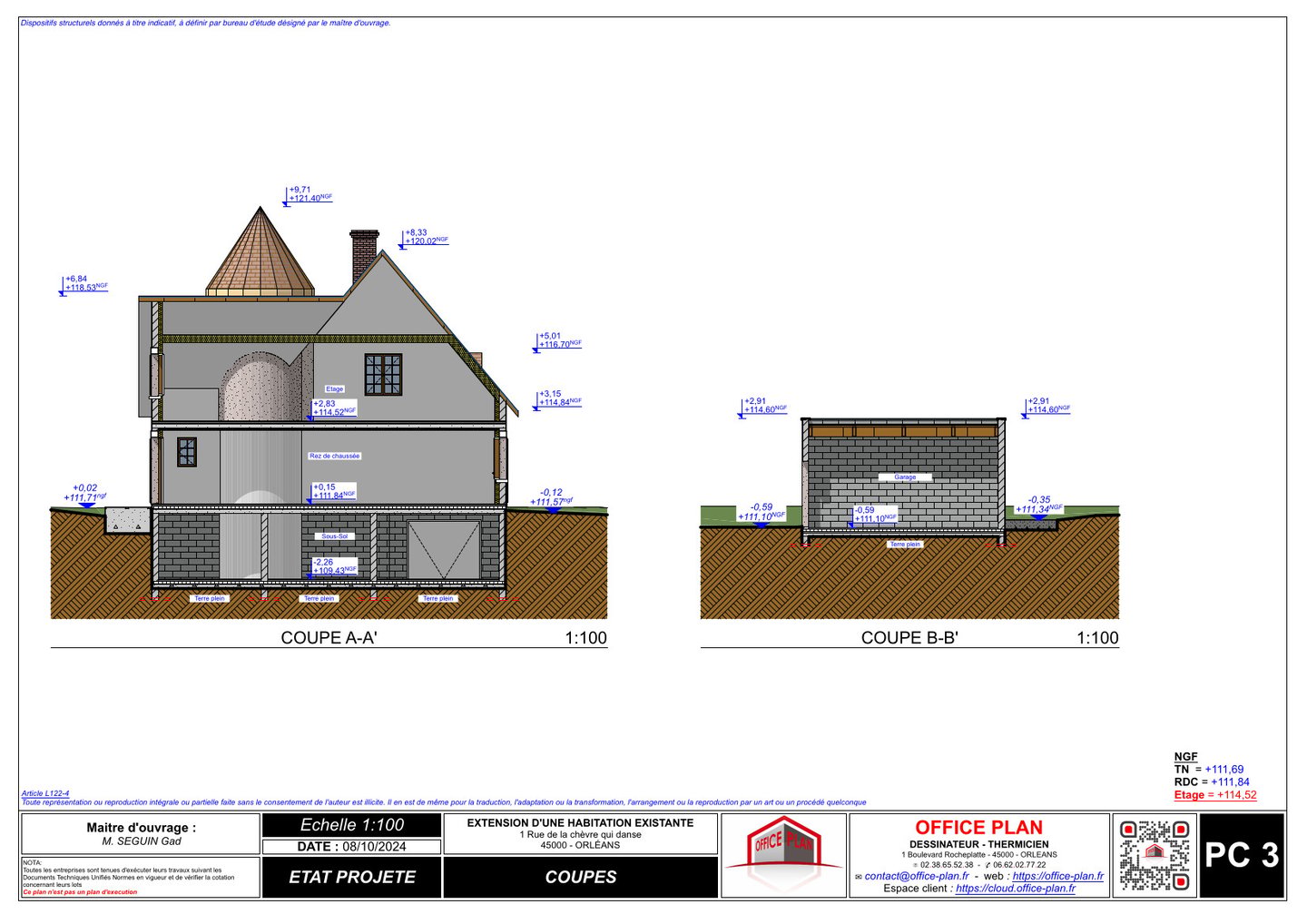 PC3 - plan de coupe - extension - permis de construire - office-plan orléans