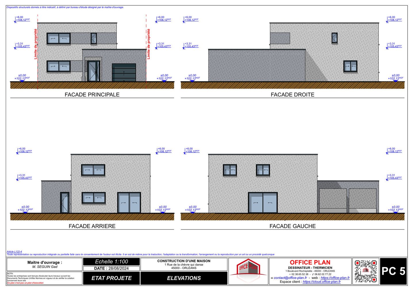 PC5 - plans des façades - toitures - permis de construire- office-plan orléans