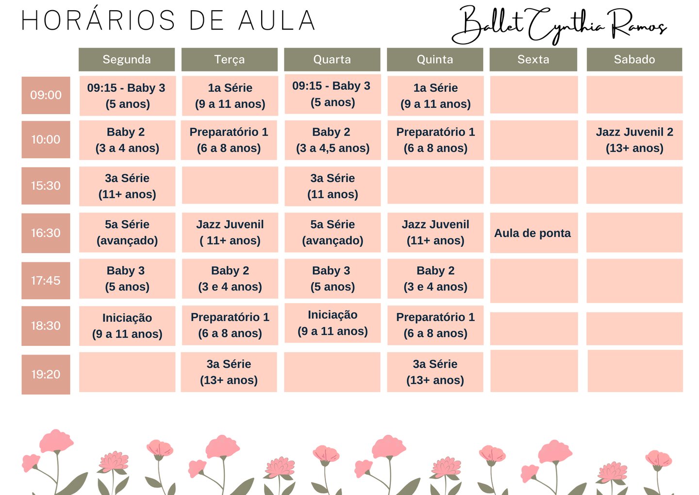 horários de aula