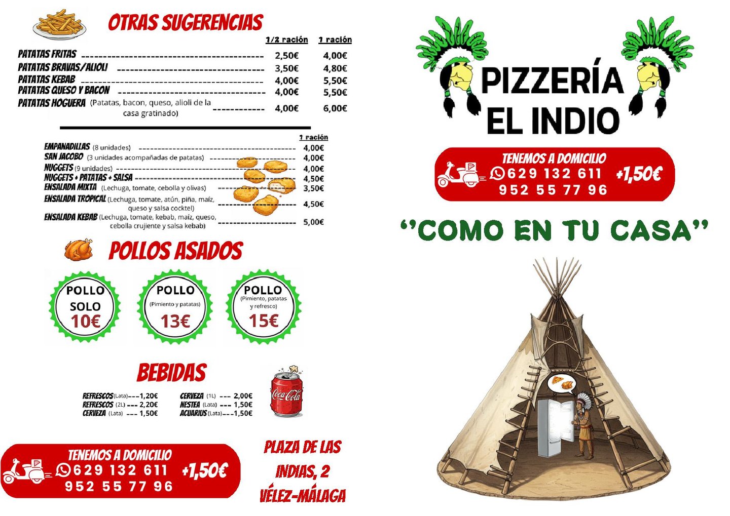 Pizzería El Indio Vélez Málaga Carta