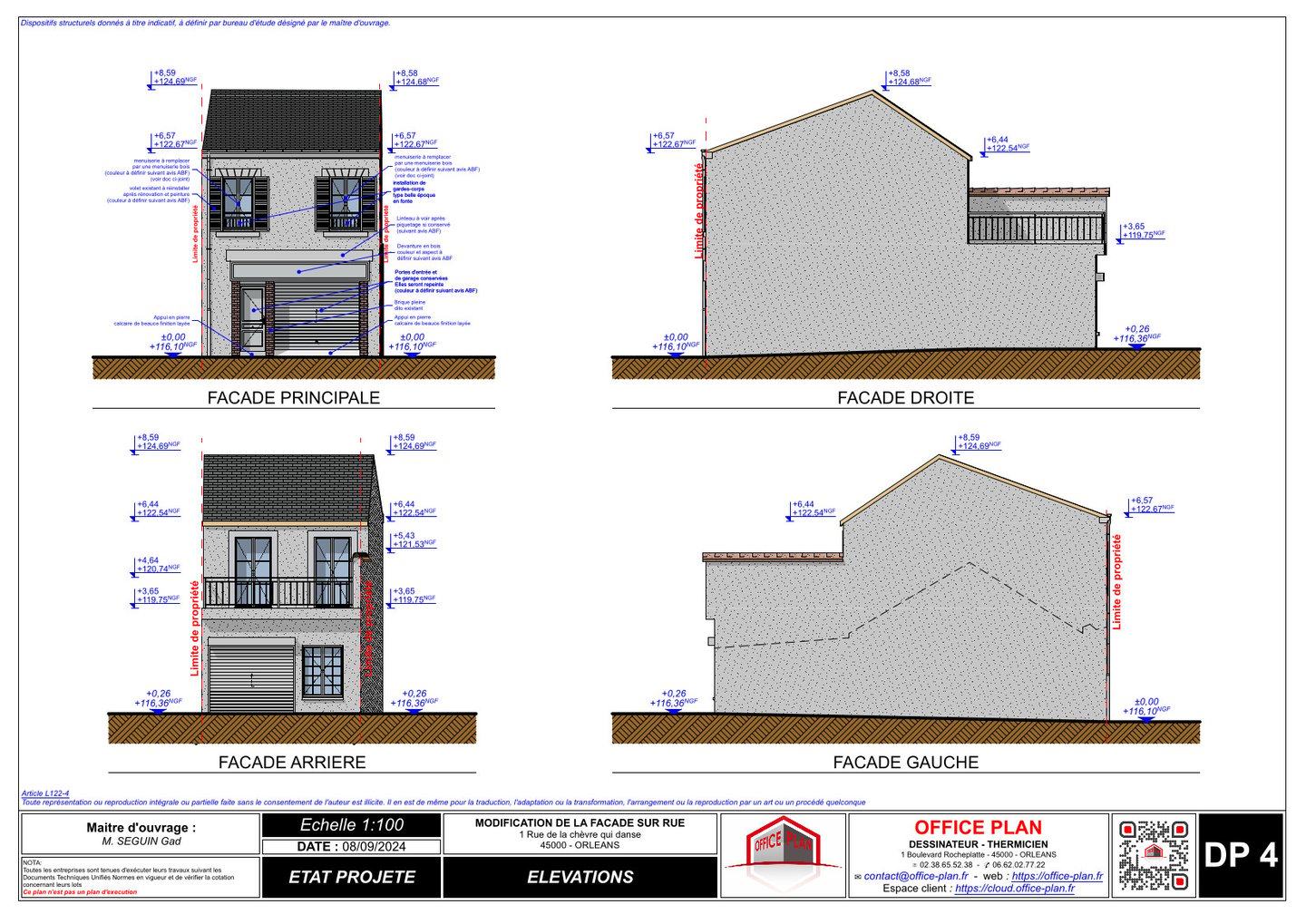 DP4 - plan façade - toiture - modification de façade - déclaration préalable - office-plan orléans