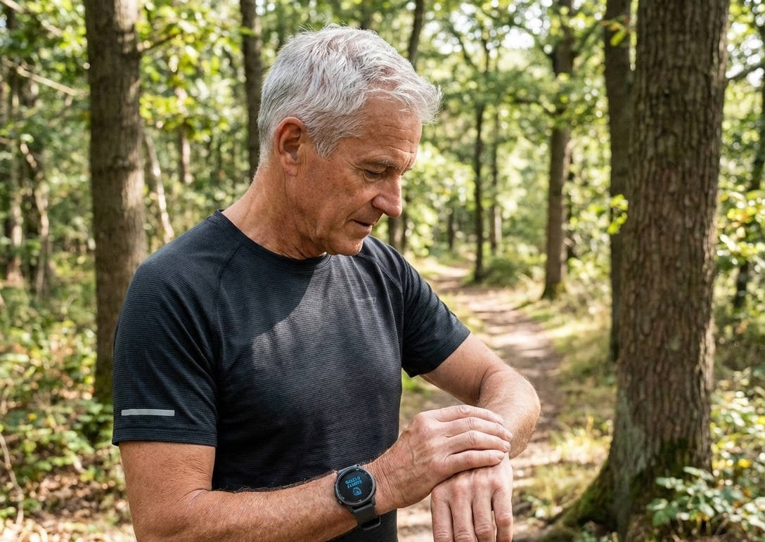 Man looking at the smartwatch
