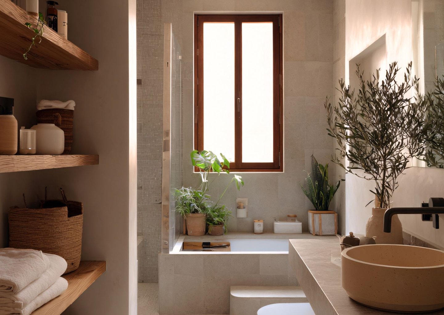 Salle de bain moderne organisée et désencombrée