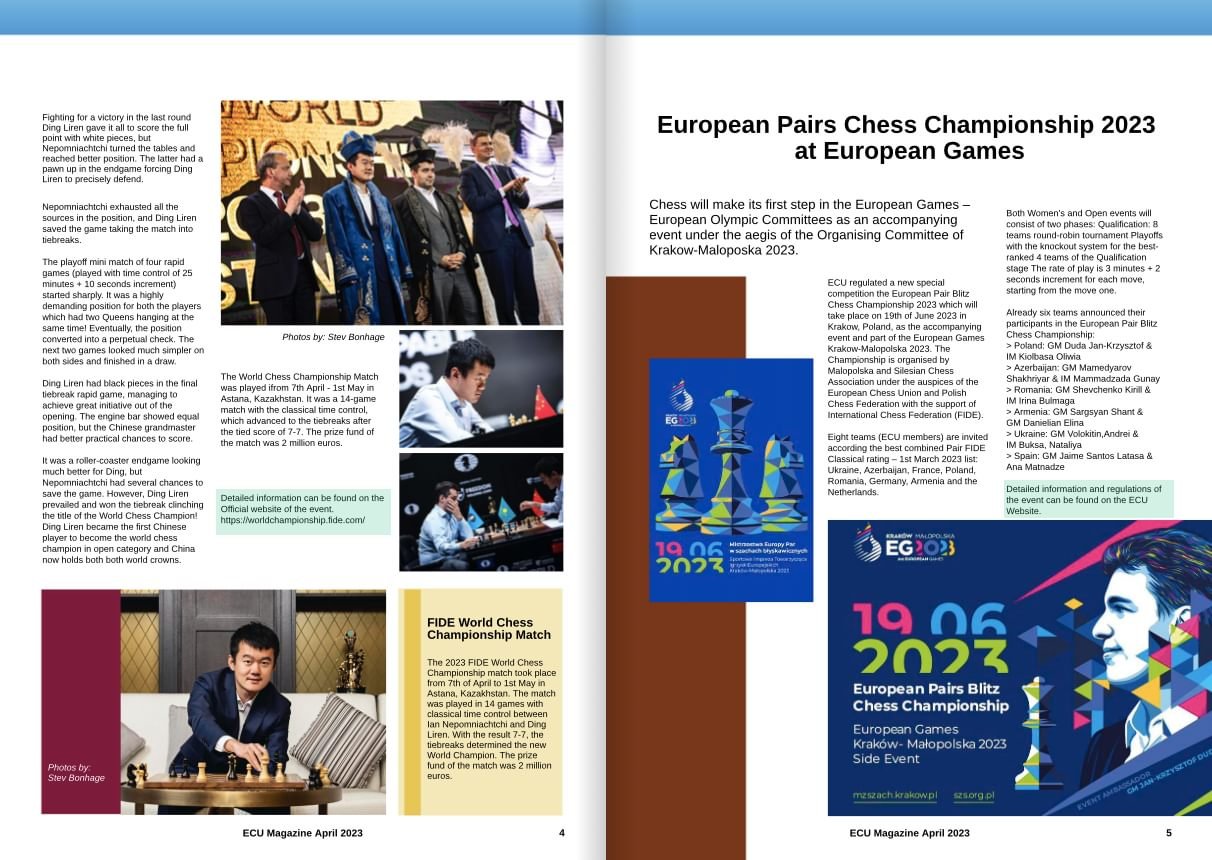 ECU E-Magazine April by the ECU Commissions. European Chess Union. Chess Clicks. Chess Magazine