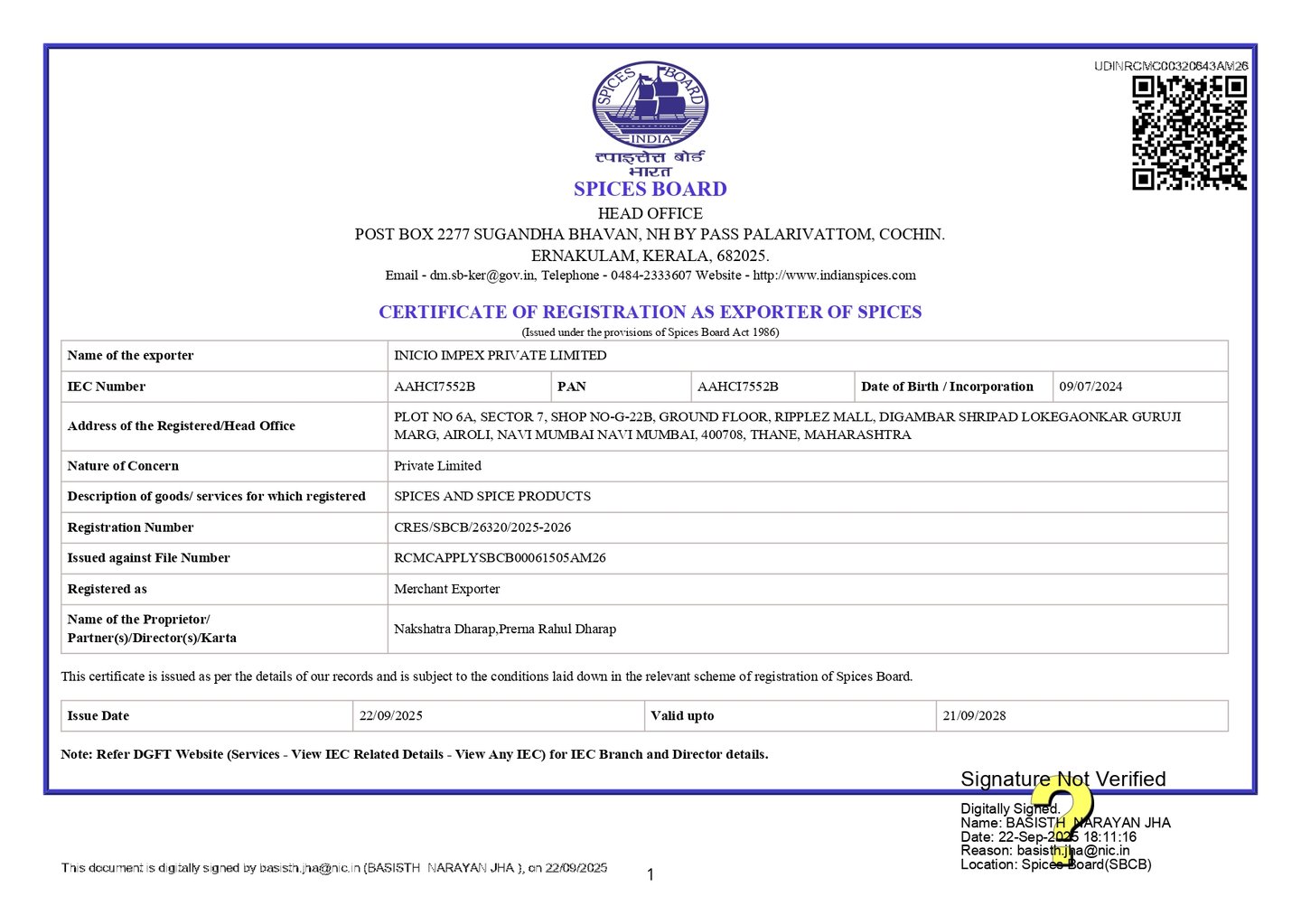 APEDA spice board RCMC certificate Mumbai India Export ready