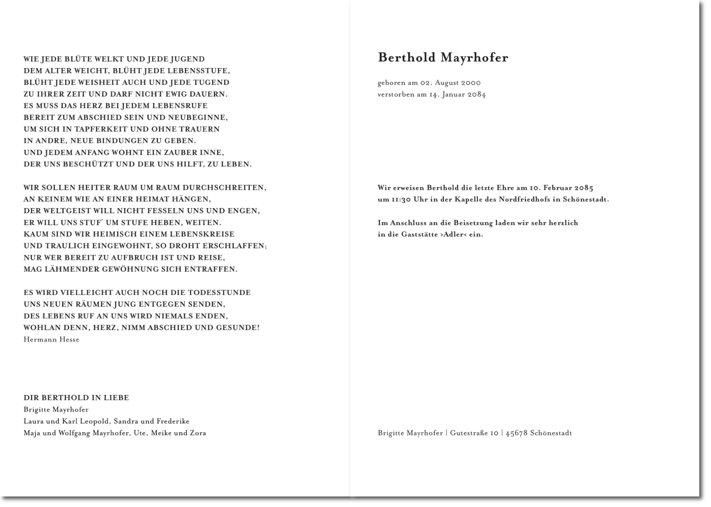 Trauerkarten-Innenseiten-Gestaltung im Format DIN A5
