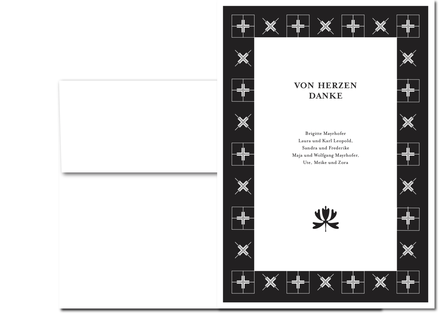 Danksagung aus der Design-Edition Zero mit stregem Kreuz-Ornament