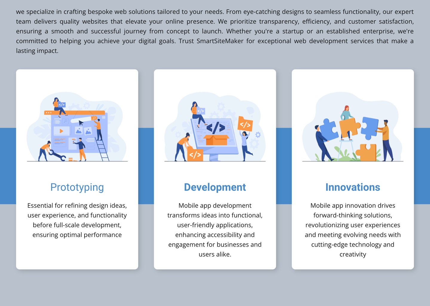 a website page with a picture of a group of people working on a project