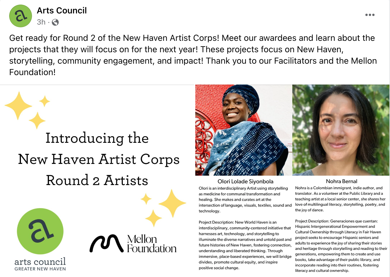 artist corps arts council greater new haven mellon foundation