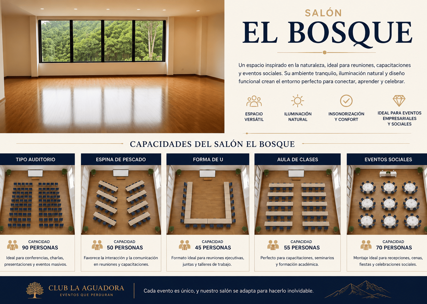 Salón de eventos El Bosque en Bogotá con ambiente natural, ideal para reuniones empresariales, celeb