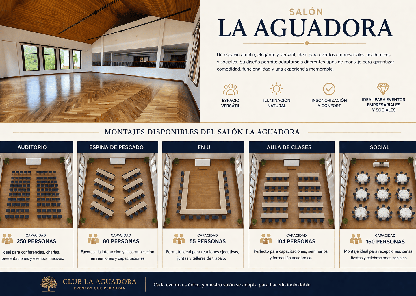 Salón en Bogotá para eventos empresariales, conferencias, reuniones corporativas y celebraciones hasta 250 personas.