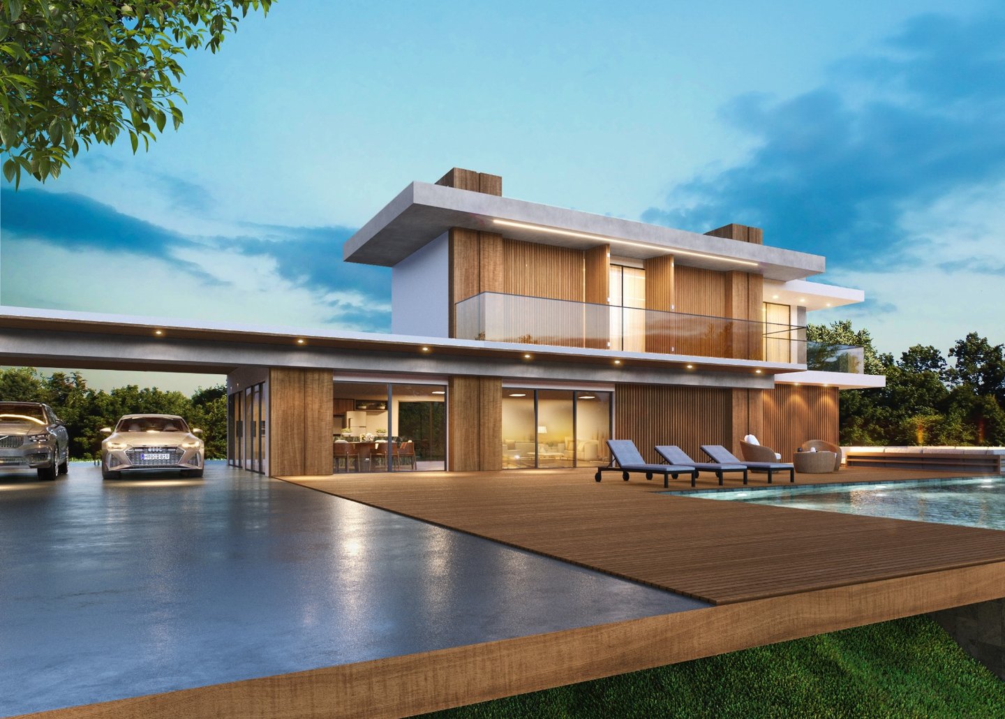 casa com painel ripado de madeira