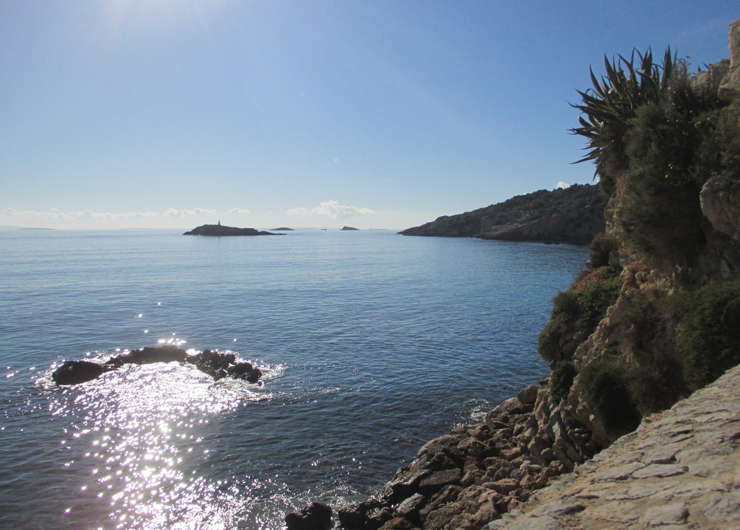 The clear blue mediterranean sea with it's rocky Mallorca coastline