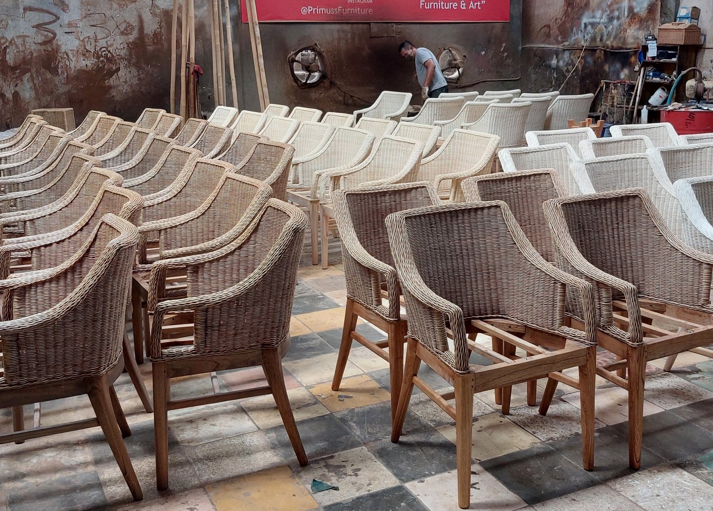 Rattan chairs ordered for a hotel in Barcelona, Spain in 2024.