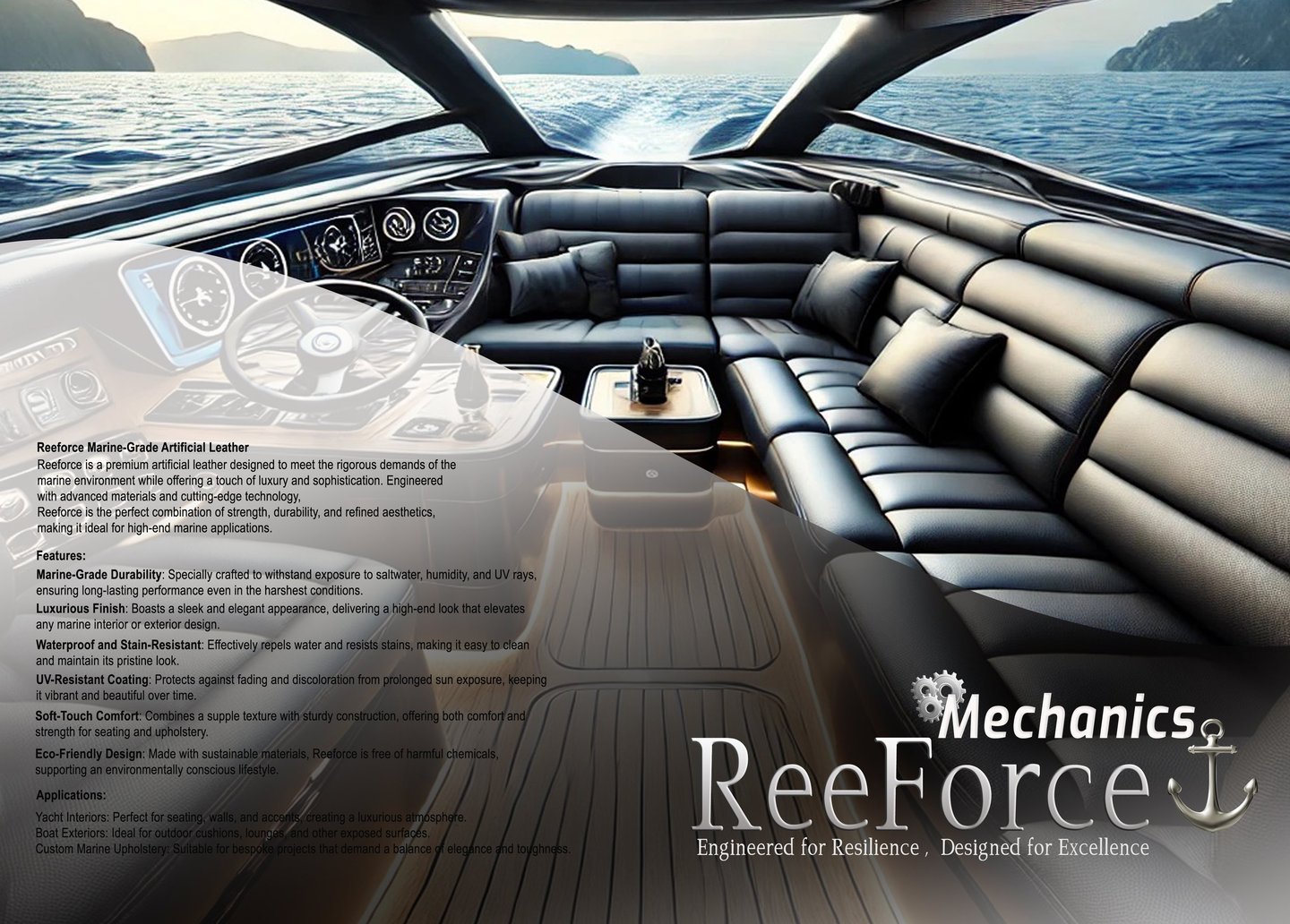 Luxury yacht interior featuring ReeForce marine grade artificial leather seat cover yacht boat