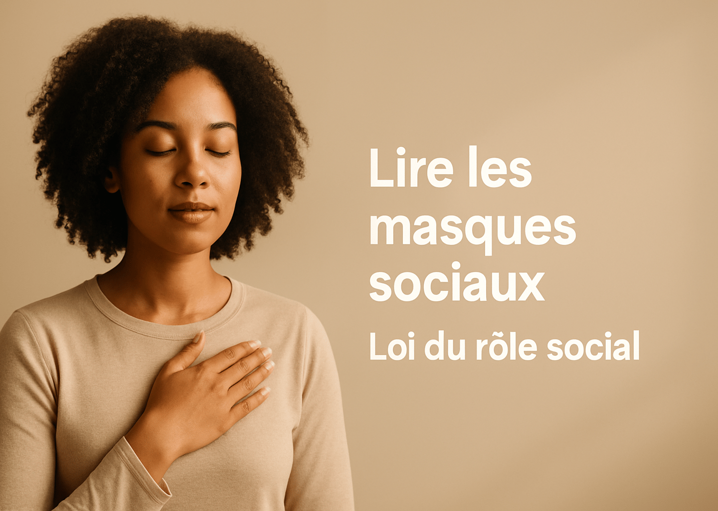 Femme afro-métisse, main sur le cœur, lumière douce, fond épuré
