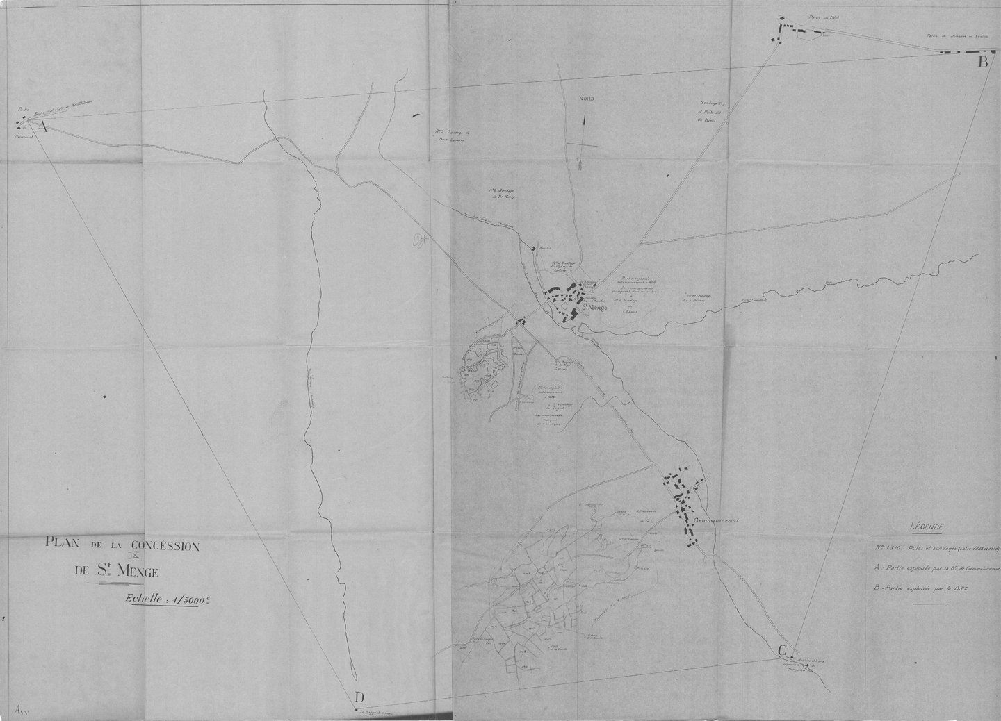 Gesamtplan der Konzession Saint-Menge, Bergbau, Kohlemine, Braunkohle, Mine