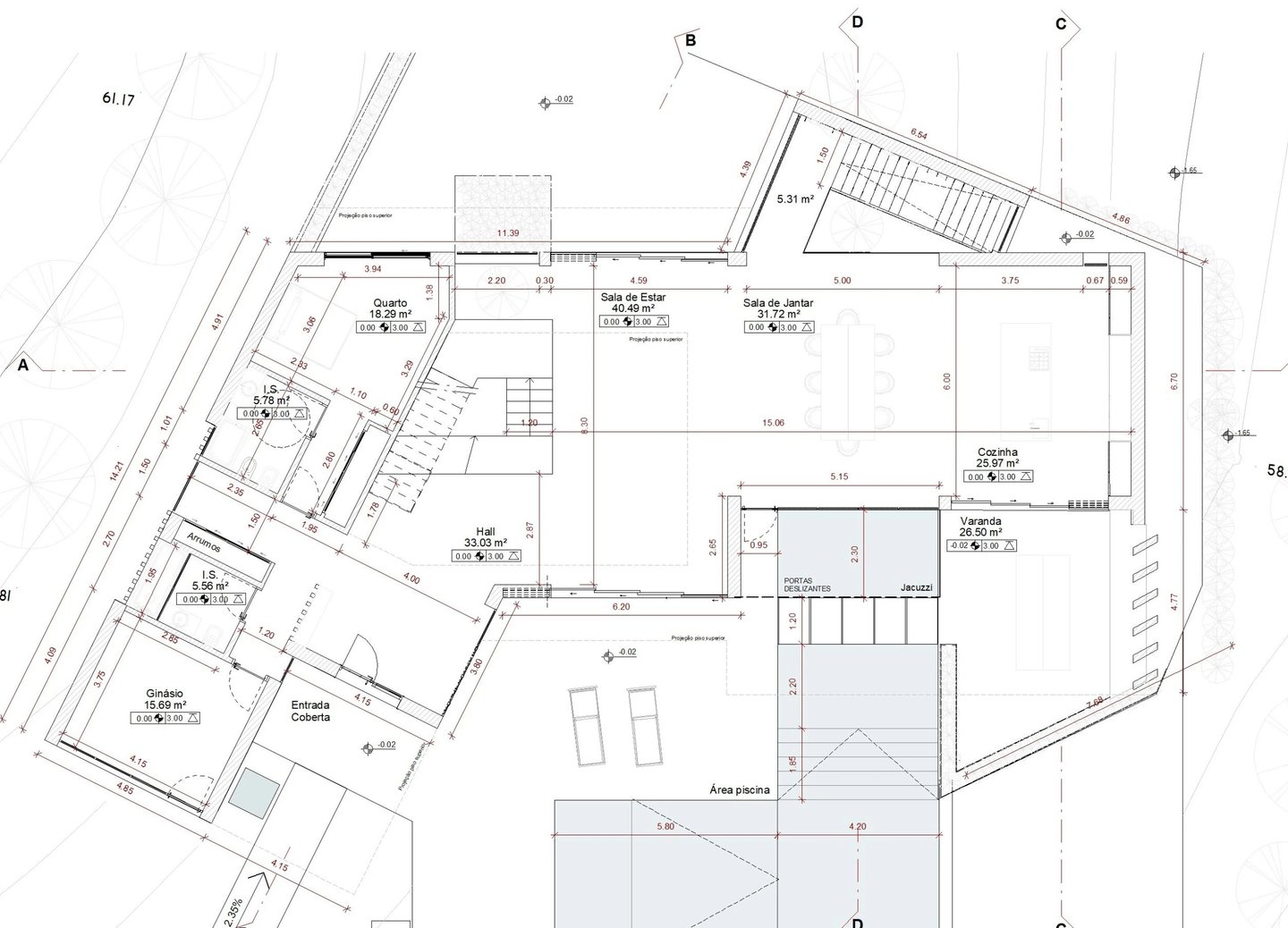 Moradia em Lagos. Projeto de Arquitetura. Planta do Piso 0.
