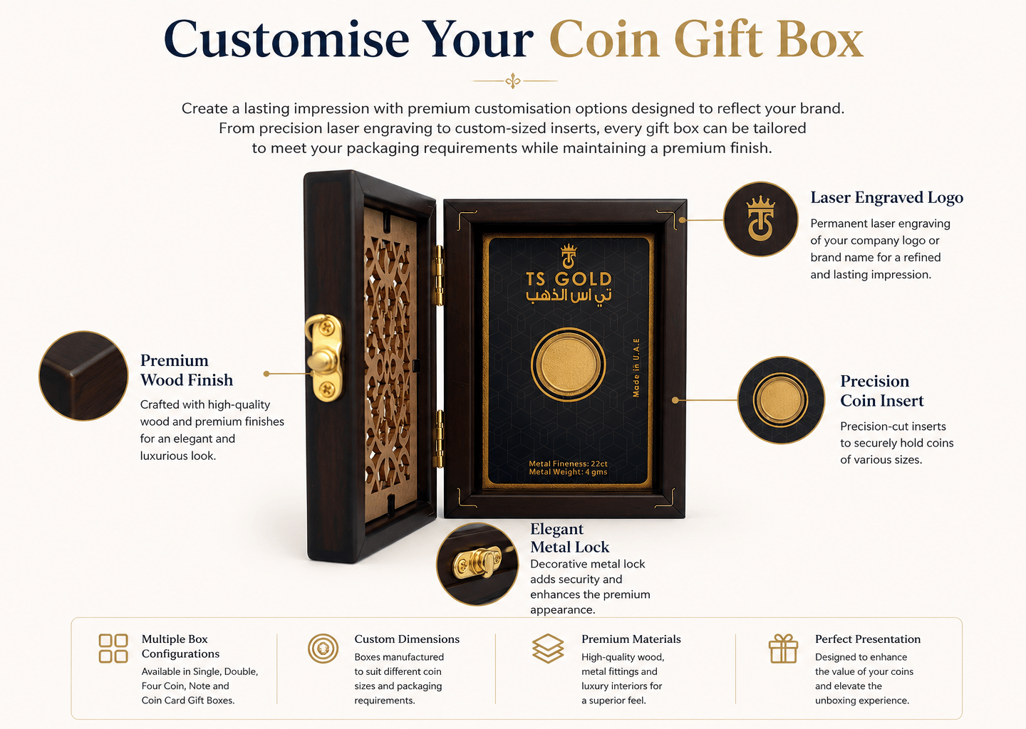 Customisable wooden coin gift boxes with branding options by Card Tec