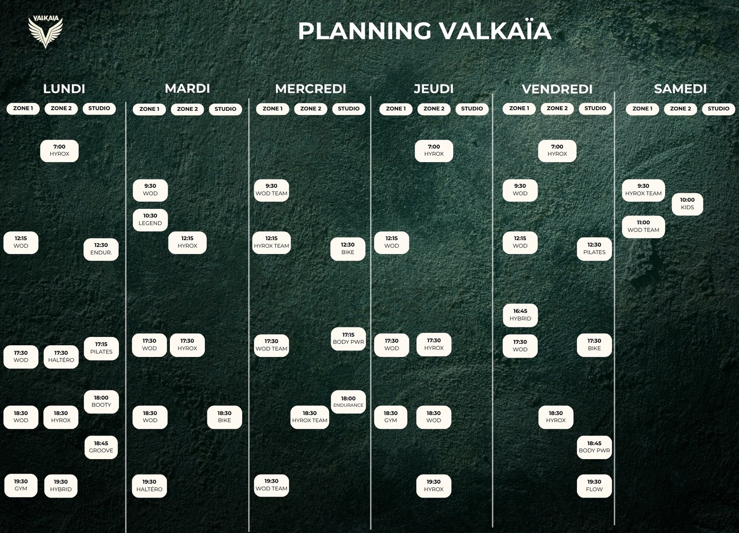 Planning d'une salle de sport sur Pau