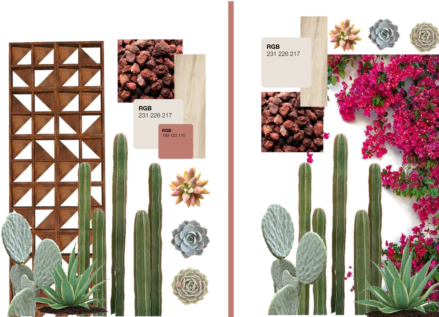Mood board de diseño de jardin interior