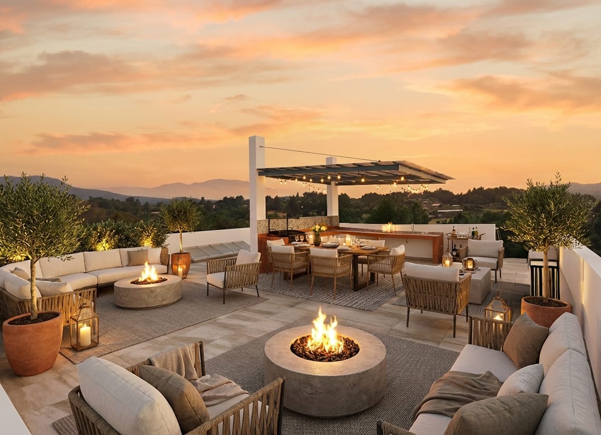 Rooftop de lujo en Casa Cosmos Pátzcuaro con área de asador y vista panorámica 