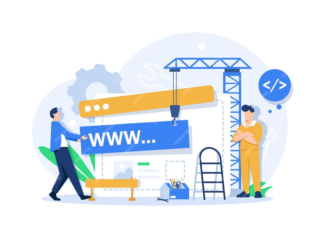 a man and woman working on a website page