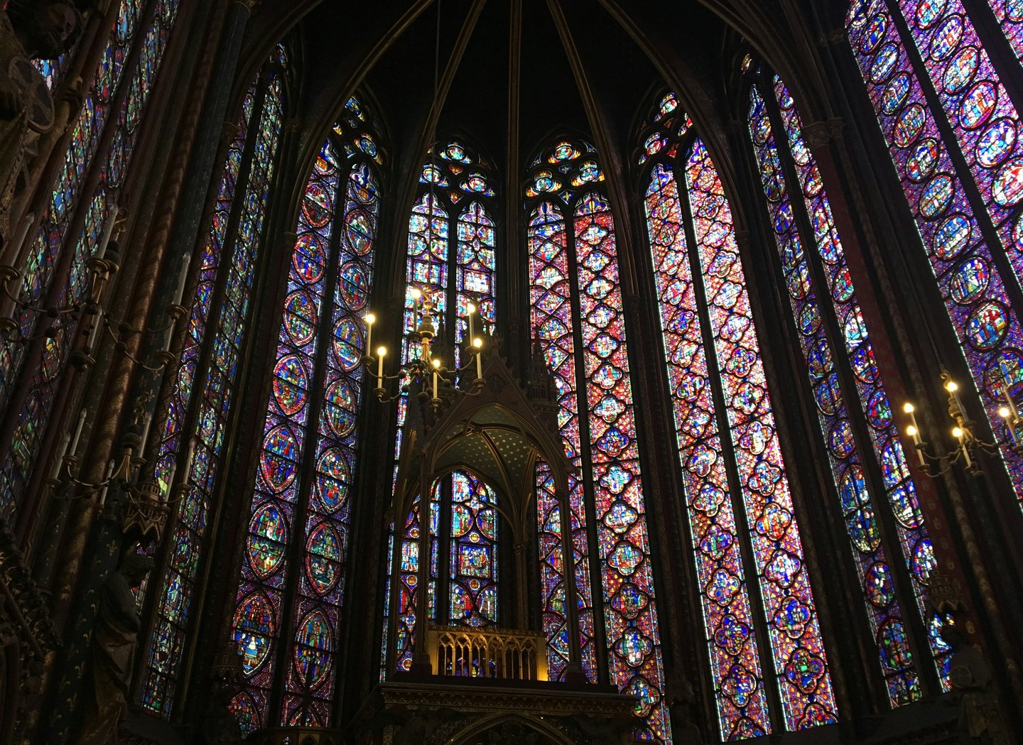 Sainte-Chapelle Gothic stained glass windows interior Paris