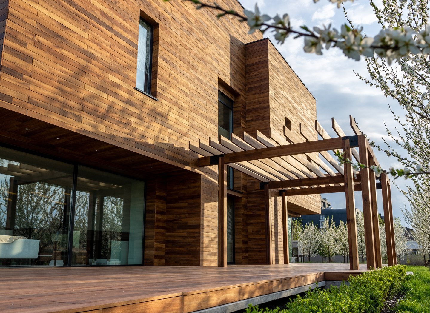 Bangkirai medienos fasadas, terasa.