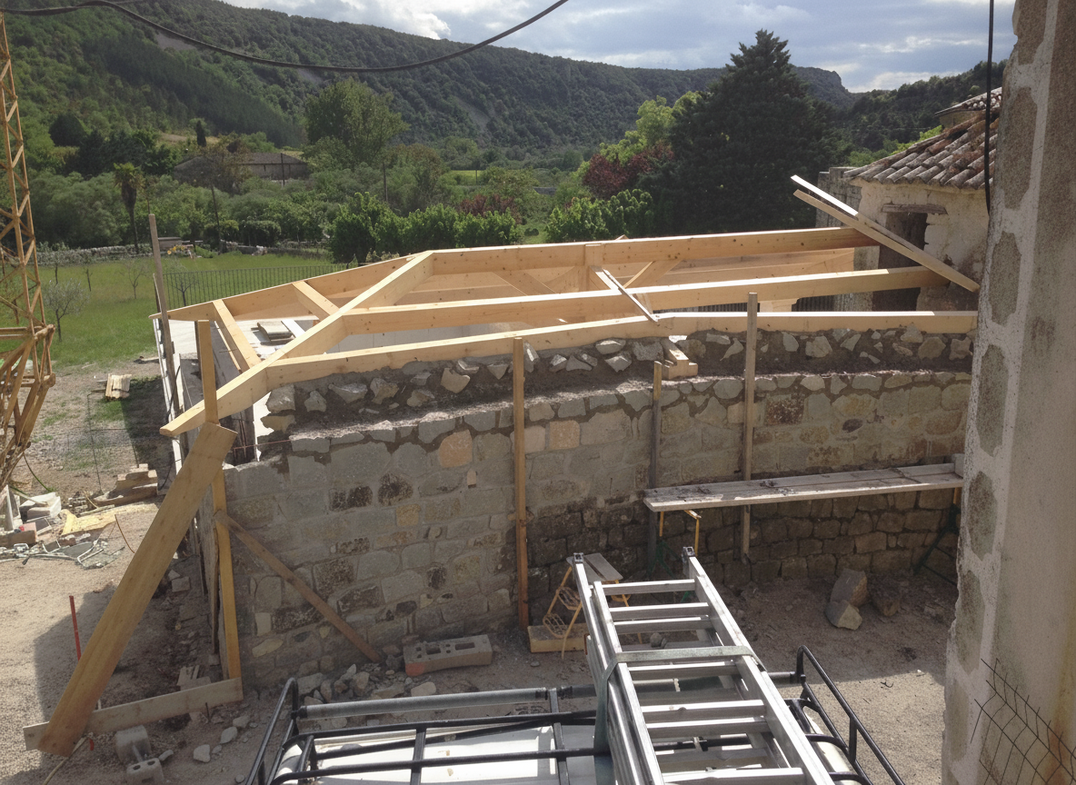 Charpente bois ardeche pool house