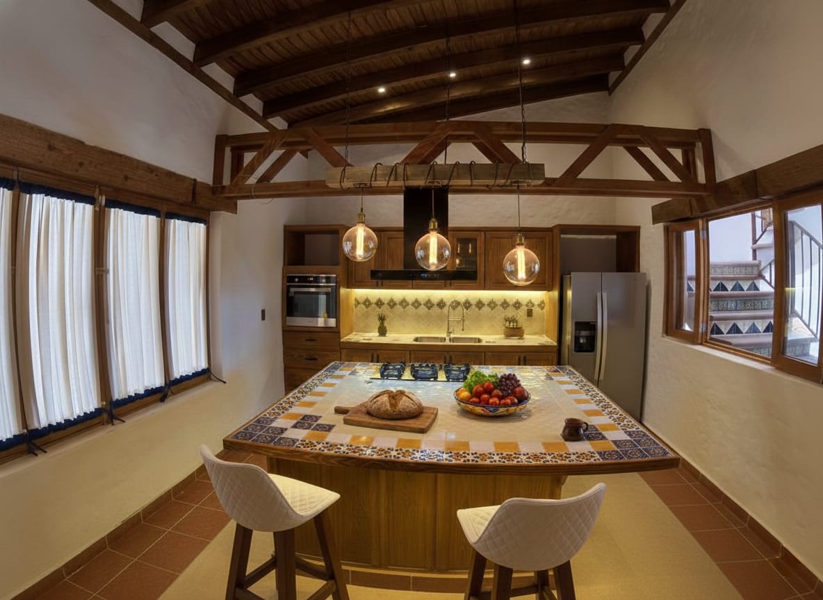 cocina equipada con isla estilo rústico