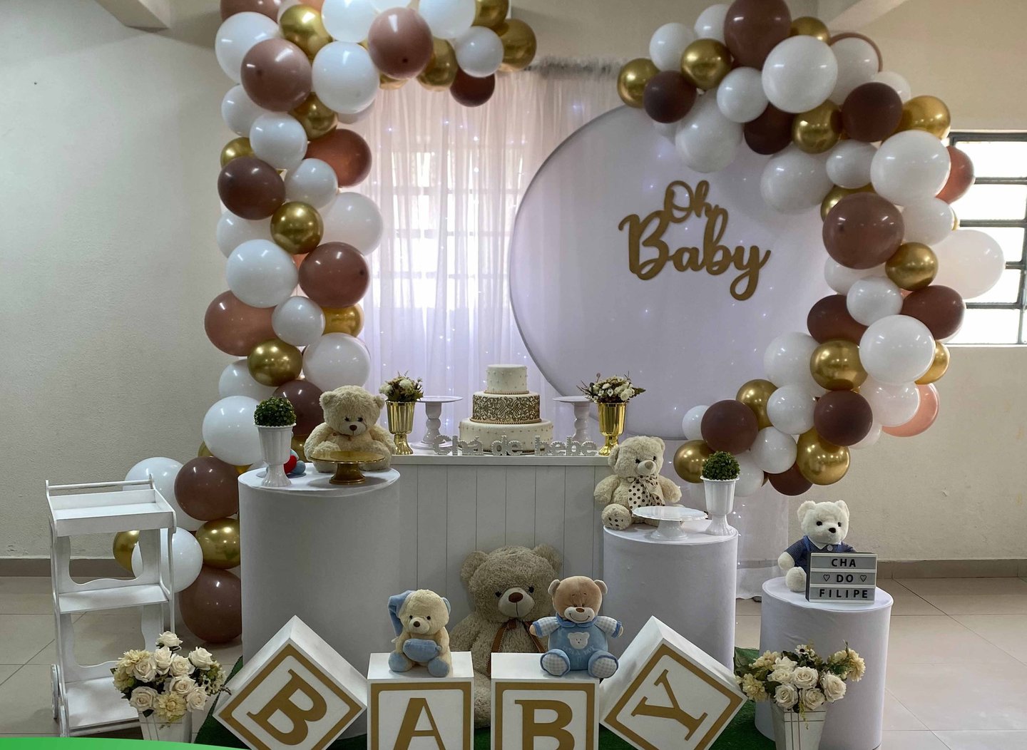 Aluguel de decoração Chá de Bebê Ursinhos Branco e Marrom na Freguesia do Ó