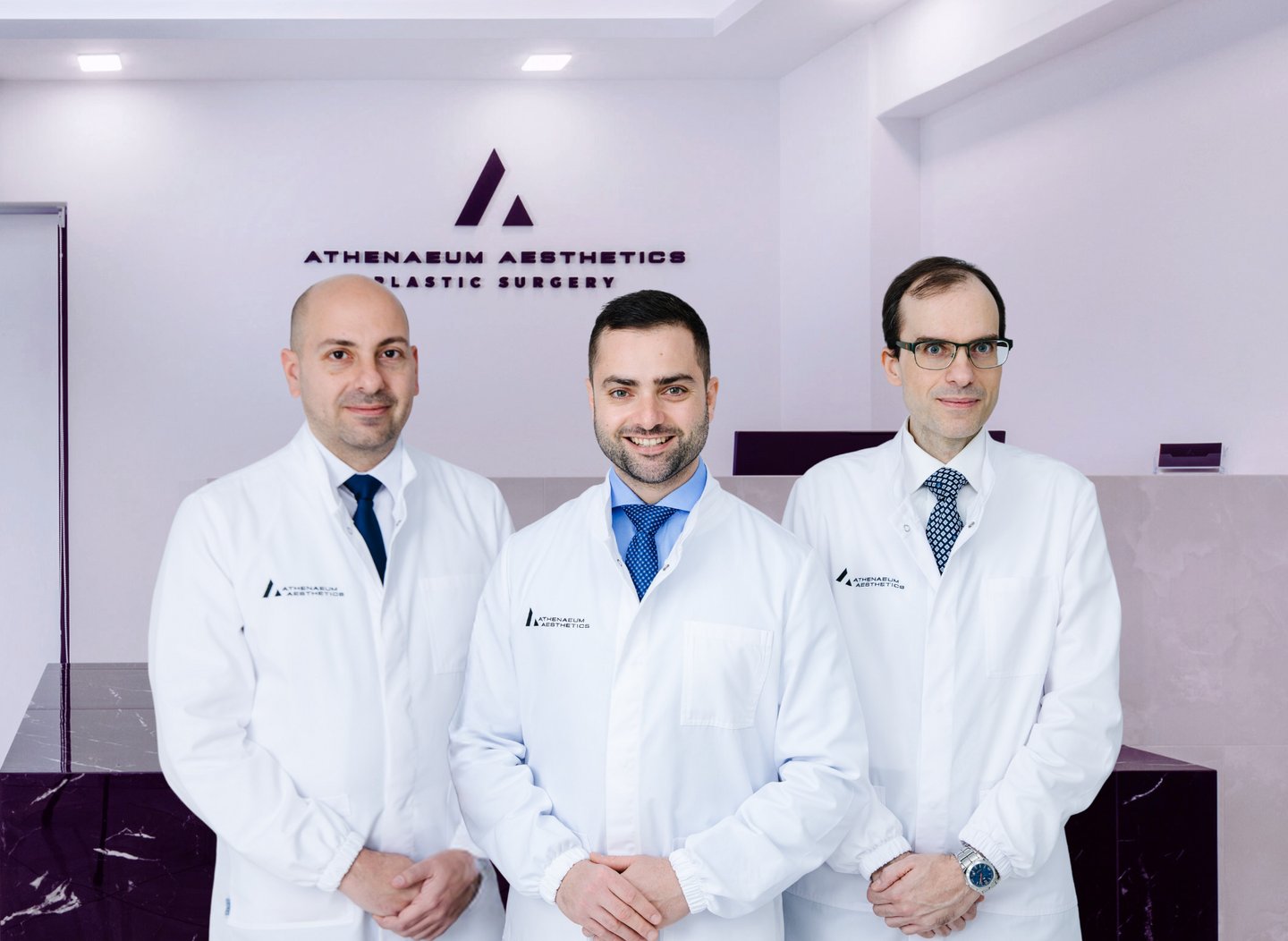 Athenaeum Aesthetics medical team at the clinic reception in Vouliagmeni