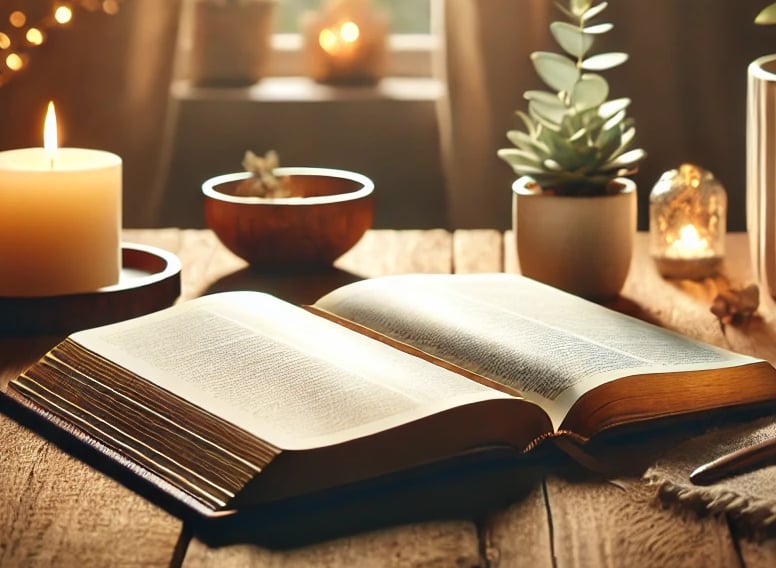 Espace pour ce connecté a l'essentiel avec une bible ouverte