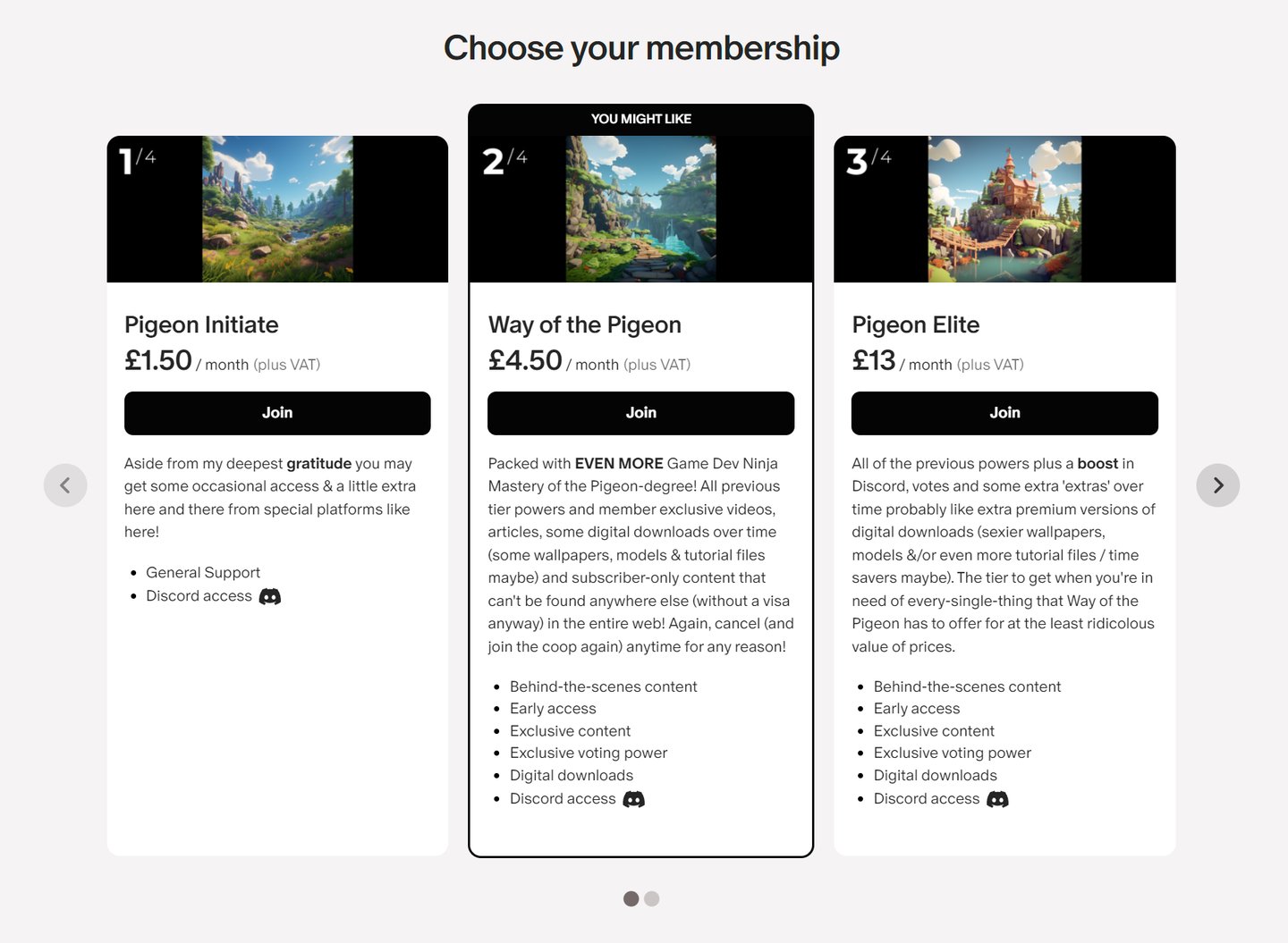 Patreon Tiers screengrab.